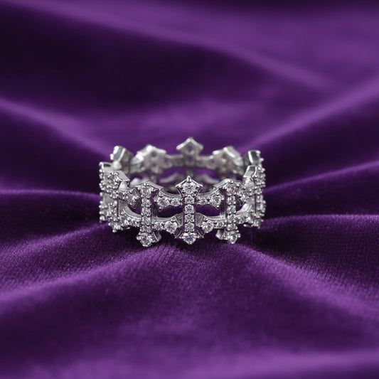 Iced Out Up and Down Cross Ring